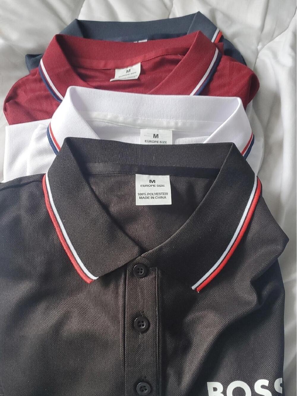 BQSS Men's Polo Shirt Pack - Black, White, and Red, Size M